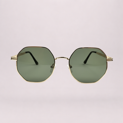 Octagonal Metal Frame Sunglasses - Golden Green
