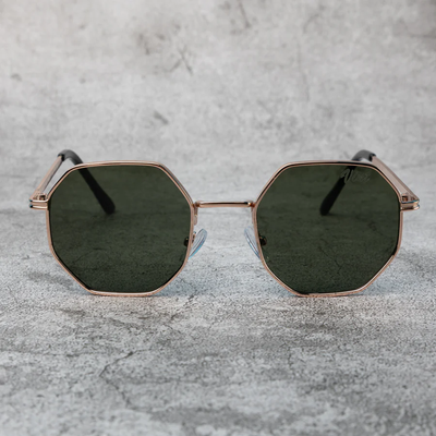 Octagonal Metal Frame Sunglasses - Golden Green